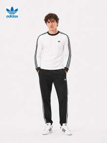 Adidas Clover 3S LS TEE Men's Sports Crew Neck Long Sleeve T-Shirt - White - View 5