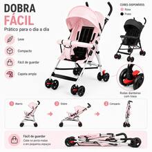 Carrinho de Bebê Dobrável Compacto com Capota Retrátil, Rodas Giratórias, Cesta para Objetos e Porta Copos, Carrinho Infantil Portátil para Passeios, Viagens e Uso Diário - Rosa chiclete - Visão 3