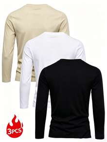 Men's Autumn Casual Daily Minimalist Letter Print Long Sleeve T-Shirt 3pcs Set - Multicolor - View 2