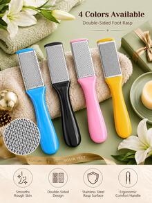 Double-Sided Stainless Steel Foot File, Foot Callus Removal Tool, Metal Foot File For Removing Rough Skin And Dead Skin, Heel Scraper Foot Care Tool, Professional Foot Care Supplies, Suitable For Home Spa, Manicure And Foot Care Accessories - Multicolor - View 3