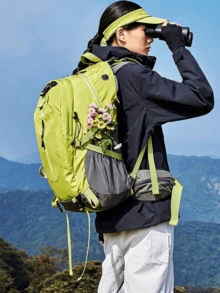 CAMEL CROWN 輕量戶外登山背包，中性款，大容量旅行背包，適合登山與攀岩裝備 - 果綠色 - 查看 2