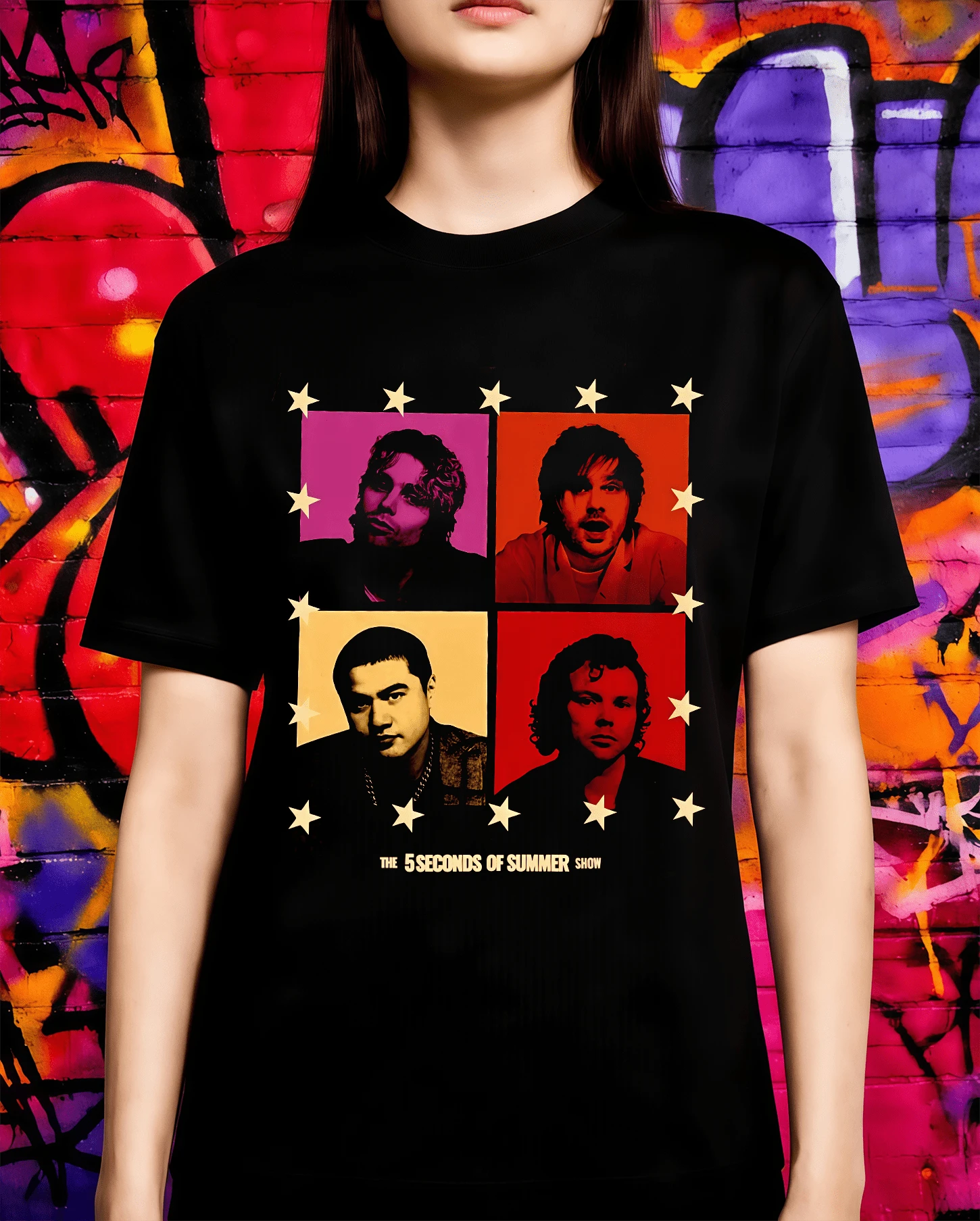 5 Seconds Of Summer T-Shirt Everyone's A Star! Where - 黑色 - 查看 1