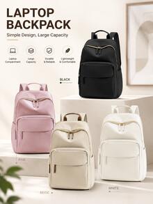 Student Backpack, Large Capacity 15.6-Inch Laptop Bag, Minimalist Campus Backpack, Unisex Nylon Fabric, Spine Protection, Office School Shoulder Bag - Multicolor - View 2