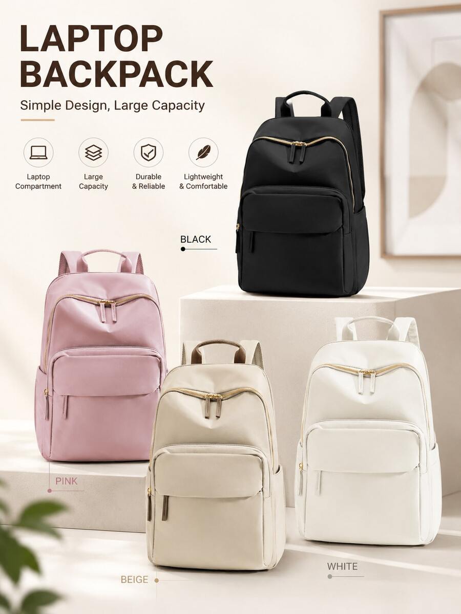 Student Backpack, Large Capacity 15.6-Inch Laptop Bag, Minimalist Campus Backpack, Unisex Nylon Fabric, Spine Protection, Office School Shoulder Bag