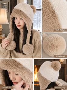 Women's Winter Pom Pom Hat, Fashion Ear Protection Design, Plush Lining Warm Hat, Christmas Halloween Thanksgiving Holiday Gift - Multiple Styles - View 9