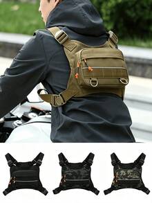 Lightweight Tactical Chest Bag, Oxford Fabric Multi-Pocket Chest Bag With Reflective Strip, Adjustable Shoulder Strap Outdoor Chest Rig, Suitable For Motorcycle Riding, Hiking, Camping, Black/Brown/Camouflage - Multicolor - View 9