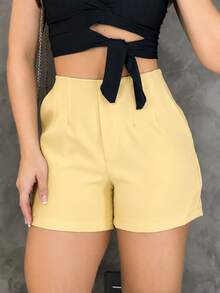 Women's High-Waisted Tailored Shorts - 黃色 - 查看 2