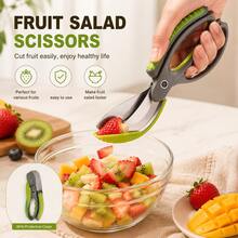 Fruit Salad Scissors, Fruit Slicer, Fruit Cutter, Portable Kitchen Food Preparation Tool, Stainless Steel Fruit Cutting Scissors, Suitable For Strawberries, Bananas, Apples, Kiwis - Random Color - View 1