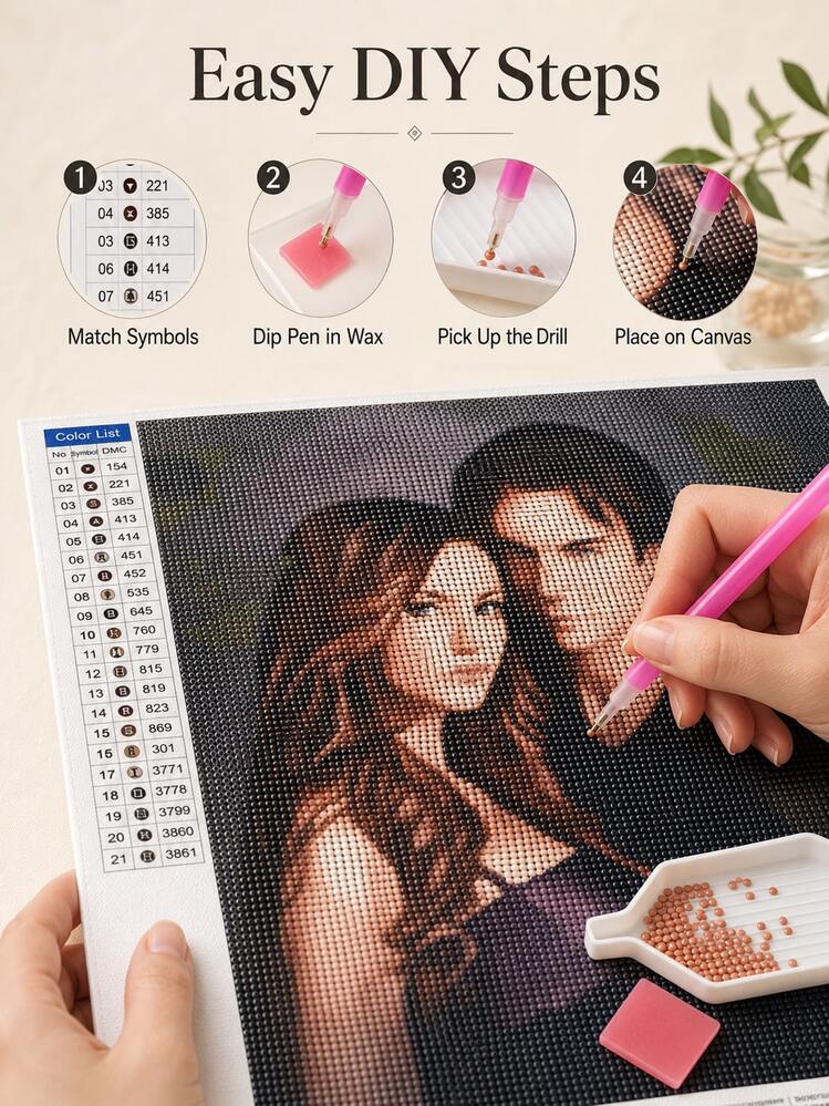 5D Full Diamond Custom DIY Diamond Painting, Round Diamond Embroidery, Create Unique Diamond Painting Artwork And Home Decor Gift Set, Decorative, Modern, Colorful, Customizable, Personalized, Art Therapy Kit, Personalized Wall Art, Aesthetic Home - Multicolor - View 5