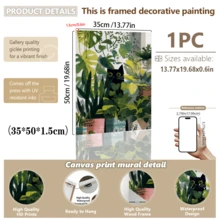 1 pieza Arte de pared en lienzo con gato negro escondido en plantas de la jungla, impresión bohemia tropical de Monstera y plantas de interior, decoración de pared verde minimalista única para amantes de los gatos, adecuada para sala de estar, dormitorio, oficina y apartamento, obra de arte de decoración del hogar única, también un gran regalo, decoración del hogar, decoración de la habitación, decoración del baño, decoración de la sala de estar, decoración del dormitorio, decoración de la cocina, decoración de la oficina, póster de apartamento - A - Ver 16
