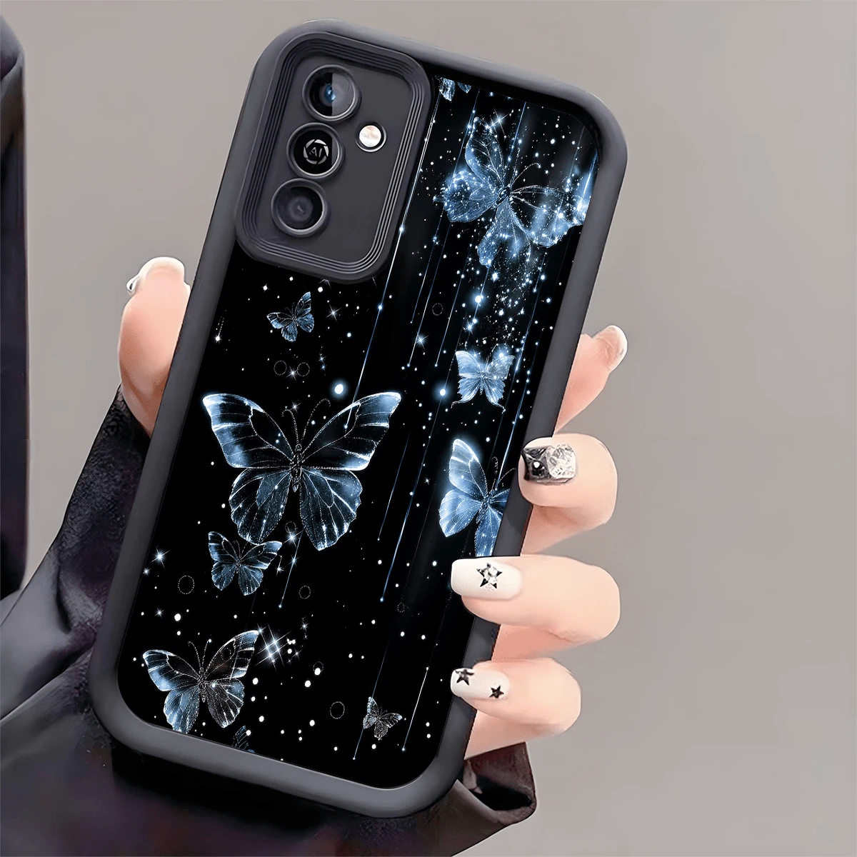 1pc Creative Butterfly Flying In The Night Full Coverage Anti-Drop Phone Case, Thickened Anti-Slip Protective Cover Compatible With IPhone, Honor, Galaxy, - Black - View 1