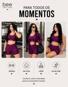 Fitness Set: Gym Shorts, Cropped Top, Bee Zero, Transparency, Comfortable - Purple - View 6