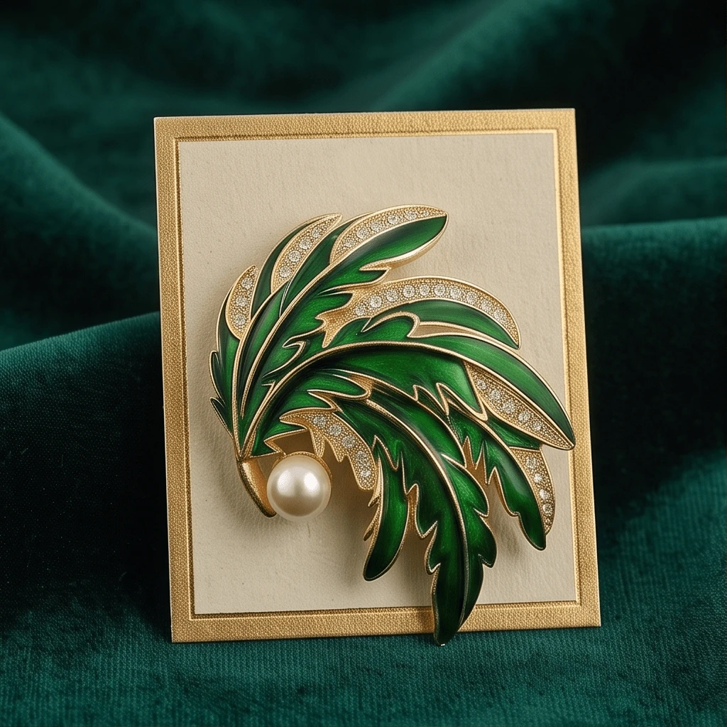 Vintage Green Leaf Pearl Brooch For Women, Luxury High-End Brooch Accessory, Fashionable Coat Decoration, Exquisite Brooch - Green - View 1