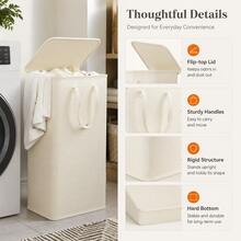 1pc Ultra-Thin Narrow Laundry Basket With Lid, Upgraded Foldable Dirty Clothes Hamper With Handle, Portable Compact Storage Organizer For Laundry Room, Bedroom And Closet - Multicolor - View 2