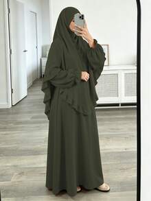 2pcs Set Khimar + Abaya, Loose & Comfortable, Convenient & Quick, Muslim Clothing, Suitable For Women's Daily Wear & Prayer, All Seasons - Multicolor - View 15