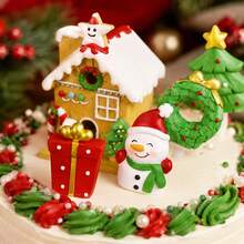 12件/1件裝聖誕主題蛋糕裝飾，DIY聖誕派對聖誕老人雪人麋鹿禮盒蛋糕裝飾套組 - 彩色 - 查看 3