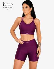 Fitness Set: Gym Shorts, Cropped Top, Bee Zero, Transparency, Comfortable - Purple - View 3