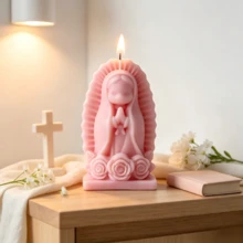 2pcs Pink Praying Girl Figurine Rose Base Our Lady Of Guadalupe Scented Candles, Multi-Color Multi-Fragrance, Home Decor Holiday Party Gift - one-size - View 3