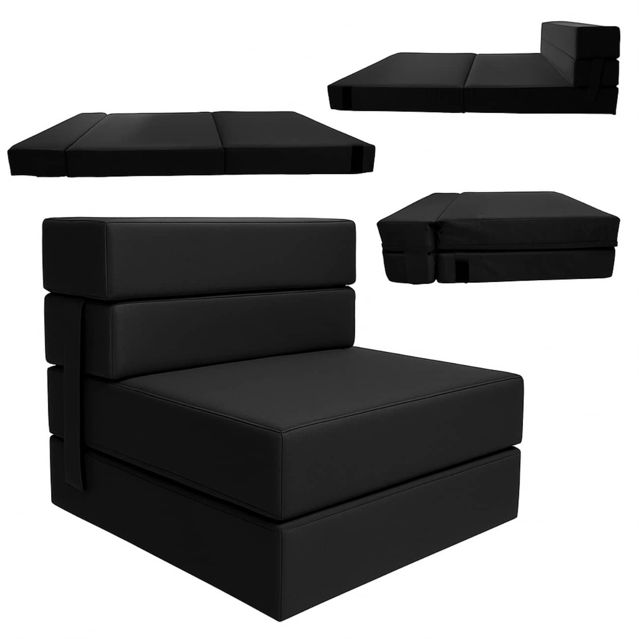 Sofá Cama Individual 190x70x15 Poliéster - Negro - Ver 1
