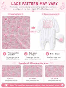 H HIBOBI 2 Pieces Baby Girl Outfit, Embroidered Footed Romper And Floral Hat, Suitable For 0-12 Months Newborns, Perfect For Daily Wear, Parties Or Photos, Machine Washable - White - View 5