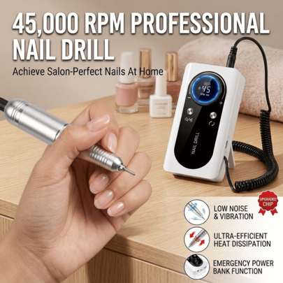 ICEWLESS Mesin Bor Kuku Elektrik Profesional 45000 RPM, Kit E-File Portabel Isi Ulang, Alat Manikur Getaran Rendah dan Kebisingan Rendah untuk Kuku Gel, Salon, dan Penggunaan di Rumah dengan Layar Sentuh HD, Baterai 1600mAh