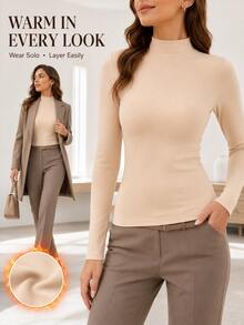 Women's Ultra-Thin Warm High Neck Long Sleeve Base Layer, Second Skin Soft Elastic Lightweight, Autumn/Winter Warm Inner Layer Top - Apricot - View 7