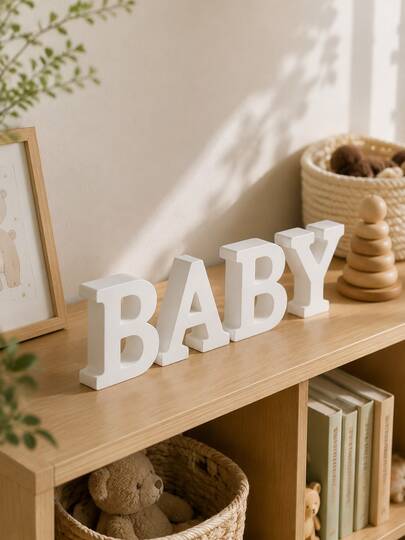 Enfeite de Mesa com Letra BABY, Decoração de Quarto de Bebê, Placa Decorativa com Letra Branca 3D, Adequado para Penteadeira, Prateleira e Acento Doméstico