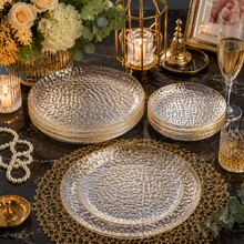 1/20/25/50pcs Gold Rim Hammered Texture Round Flat Plates, Transparent Texture Fruit And Dessert Trays, Western Dinner Wedding Party Table Setting, Holiday Gathering Tabletop Decor Tableware, Restaurant Dessert Display Plates, Light Luxury Nordic Style Home Dining Table Decoration Plates - Clear - View 8