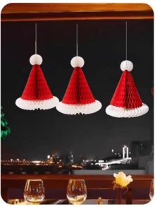 1件/5件/12件 新款聖誕紅白色蜂巢紙聖誕帽 3D 立體裝飾品,吊掛與桌面雙用途裝飾,節日派對桌面窗戶陳列場景裝飾聖誕道具 - 蜂巢聖誕帽 - 查看 8