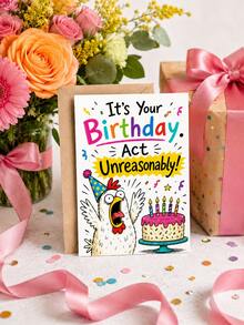 Cartoon Chick Birthday Card With Brown Envelope, Fun Slogan Colorful Confetti Cake Print, Blank Inner Paper Note Card, Creative Handwritten Greeting Stationery, Cute Birthday Gift For Friends And Family Holiday Party - Multiple Styles - View 3