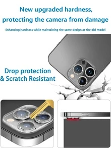 1pc Glitter Apple Lens Protector Integrated Design, Compatible With IPhone 11 12 13 14 15 16 17 Pro Plus Pro Max Mini Camera Lens Protection Ring Frame Cover, Tempered Glass Transparent Lens Film - Silver - View 3