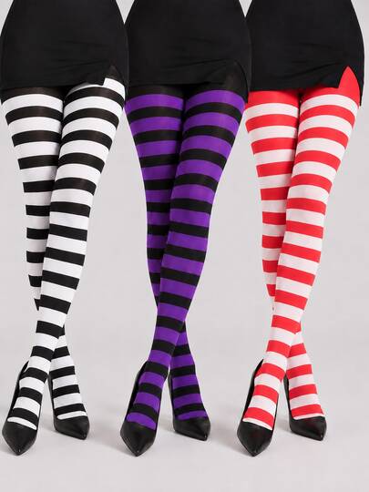 Kostum Pesta Badut Penyihir Jahat 1/3 Potong Motif Garis-Garis Blok Warna Musim Menakutkan