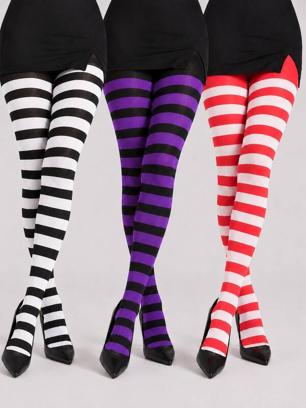 Kostum Pesta Badut Penyihir Jahat 1/3 Potong Motif Garis-Garis Blok Warna Musim Menakutkan