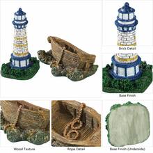 1pc Resin Lighthouse & Wood-Look Boat Aquarium Ornament Set, Nautical Fish Tank Decor, Aquascape Landscape Accessory - A - View 6