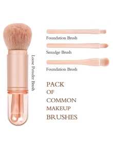 4-In-1 Portable Makeup Brush Set - Retractable Mini Professional Foundation Brush, Blending Brush, Powder Brush And Eyeshadow Brush - Nylon Bristles, ABS Handle, Makeup Brush Set, Makeup Brush Set, Makeup Brush Set, Complete Makeup Tools - Pink - View 3