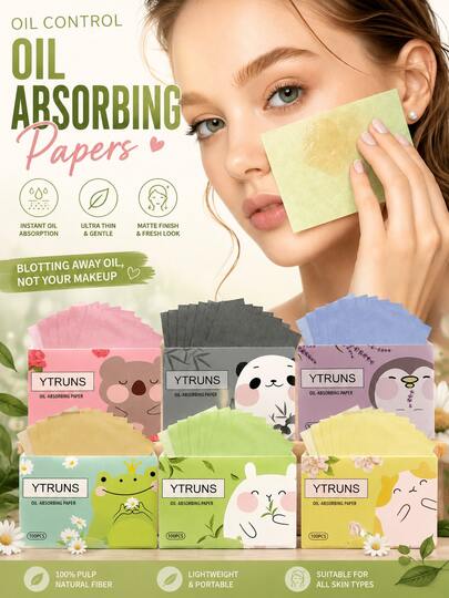 Ytruns 100PCS Bamboo Charcoal Green Tea Oil Absorbing Paper, Oil Control Facial Blotting Paper, Lightweight And Non-Staining Without Affecting Makeup, Matte Finish Skincare, Portable For Daily And Travel Use