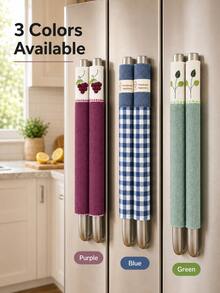 1 Pair Washable Fabric Refrigerator Door Handle Covers, Kitchen Appliance Handle Protectors For Fridge, Microwave & Oven, Helps Reduce Fingerprints, Smudges & Dust, Blue, Green Or Purple - Multicolor - View 10