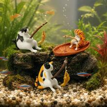 2件組水族箱貓咪釣魚船套組，樹脂迷你景觀擺飾，可愛貓咪小船裝飾，防水魚缸裝飾 - 多色 - 查看 9