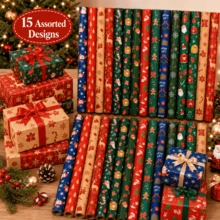 35/70pcs Random Color Cartoon Christmas Wrapping Paper(Includes Stickers), Thick Durable Paper, Christmas Tree And Reindeer Printed, For Gift Wrapping And Wall Decoration, Xmas Holiday Gift Packaging Additions - Multicolor - View 3