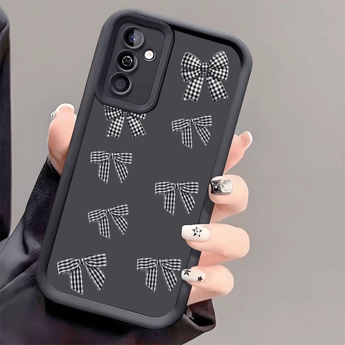 1pc Classic Black & White Bow Anti-Drop Phone Case Thickened Anti-Slip Protective Cover Compatible With IPhone 18 Series Honor Galaxy - Black - View 1