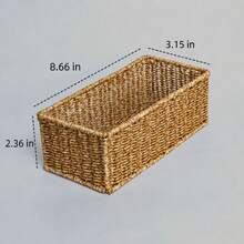 Rectangular Woven Storage Basket, Handmade Natural Seagrass Storage Box, Sturdy Open Decorative Container, Suitable For Bedroom Vanity, Bathroom Countertop, Kitchen Cabinet, Wardrobe - Multicolor - View 13