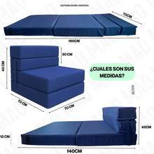 Sofá Cama Individual 190x70x15 Poliéster - Azul Marino - Ver 2