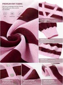 Áo cardigan len nữ cổ chữ V kẻ sọc hồng nâu, tay dài, chi tiết dệt gân, kèm khăn quàng, co giãn vừa, kiểu chui đầu - Nâu hồng - Xem 10