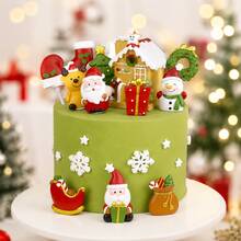 12件/1件裝聖誕主題蛋糕裝飾，DIY聖誕派對聖誕老人雪人麋鹿禮盒蛋糕裝飾套組 - 彩色 - 查看 1