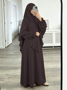 2pcs Set Khimar + Abaya, Loose & Comfortable, Convenient & Quick, Muslim Clothing, Suitable For Women's Daily Wear & Prayer, All Seasons - Multicolor - View 12