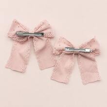 2pcs Hair Clips For Girls, Gold Rhinestone‌ Bow Hair Clips, Solid Color Rib-Knit Hair Bow, Versatile Fashion Kid's Hair Accessories - Multicolor - View 6
