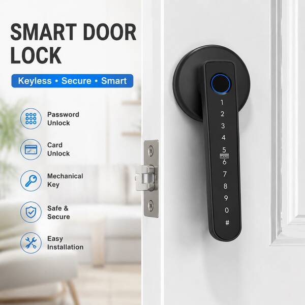 1pc Smart Lock, Keyless Electronic Entry Lock With Fingerprint And Passcode Keypad, Polished Surface, Battery Powered, Sensor Card Access, Suitable For Home And Office Biometric Door Handle Security