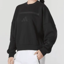 Adidas 女款春秋經典舒適運動休閒圓領套頭運動衫 JE7855 - 黑色 - 查看 7