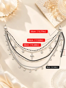 1pc Punk Style Fashion Waist Chain, Star Cross Pants Chain, 3-Layer Pants Chain, Made Of Full Rhinestone Star, Star Chain, Full Rhinestone Cross Accessories Combination Unique Metal 3-Layer Chain, Hip Hop Skirt Accessory Pants Chain, Suitable For Summer/Autumn, Autumn/Winter, Christmas, Halloween, Back To School Season, Classmate Gift, Friend Gift, Family Gift - Multicolor - View 10
