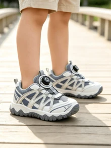 Big Kids Unisex Grey & Blue Mesh Thick Sole Sports Shoes, Rotary Buckle Design, Breathable & Non-Slip, Suitable For School, Running, Outdoor & Daily Wear - Grey - View 7